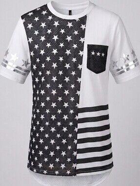 [[True Rock]] Black and White Star & Stripe Short Sleeve Jersey Shirt
